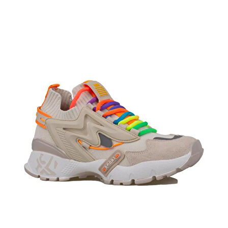 Trend Adımlar Bej Kadın Renkli Lastik Boğazlı Hafif Dolgu Sneaker
