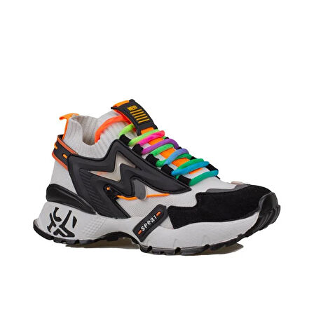 Trend Adımlar Beyaz Kadın Renkli Lastik Boğazlı Hafif Dolgu Sneaker