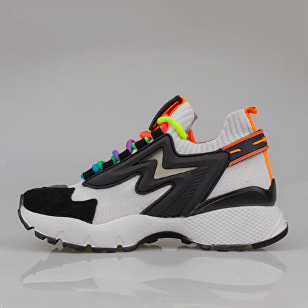 Trend Adımlar Beyaz Kadın Renkli Lastik Boğazlı Hafif Dolgu Sneaker