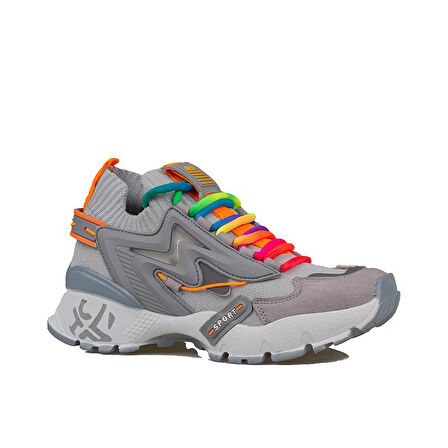 Trend Adımlar Gri Kadın Renkli Lastik Boğazlı Hafif Dolgu Sneaker