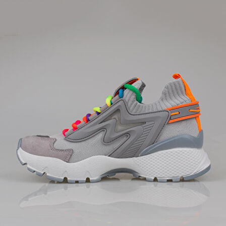Trend Adımlar Gri Kadın Renkli Lastik Boğazlı Hafif Dolgu Sneaker
