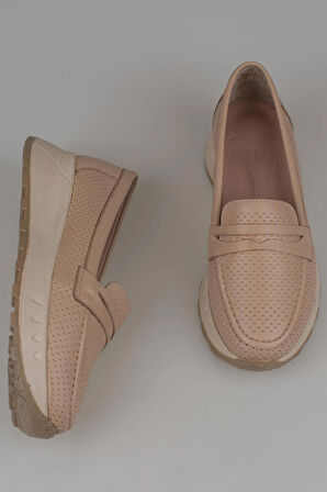 Trend Adımlar Krem Kadın Ortopedik Hakiki Deri Comfort Babet