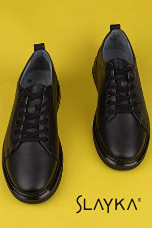 Slayka Siyah Thore Erkek Hakiki Deri Bağcıklı Casual Ayakkabı
