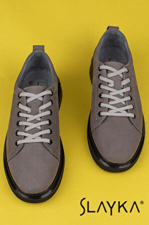 Slayka Gri Thore Erkek Hakiki Deri Bağcıklı Casual Ayakkabı