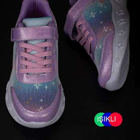 Trend Adımlar Pembe Simli Saten Kız Çocuk Sneaker