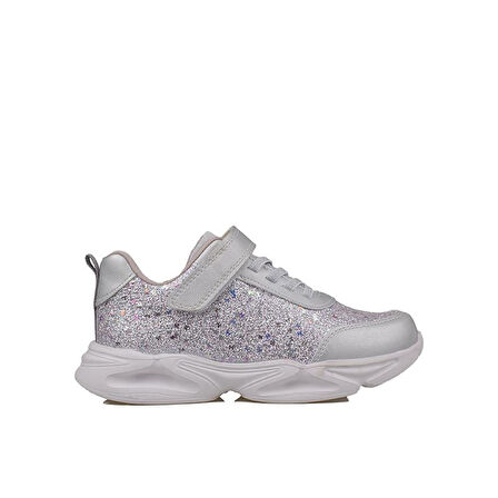 Trend Adımlar Gümüş Simli Saten Kız Çocuk Sneaker