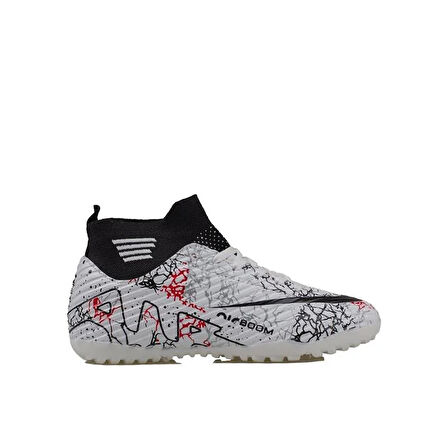 M2S Beyaz-Siyah Erkek Çocuk Boğazlı Halı Saha Ayakkabısı