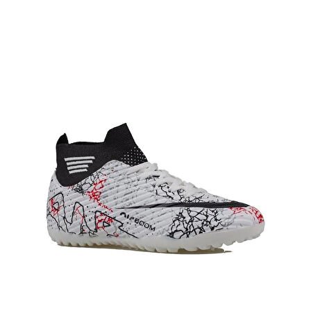 M2S Beyaz-Siyah Erkek Çocuk Boğazlı Halı Saha Ayakkabısı