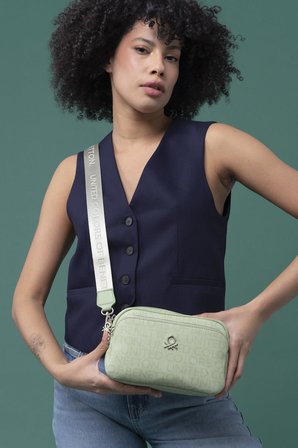 Benetton Haki Monogram Eskitme Kadın Çapraz Çanta BNT 1292