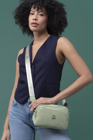 Benetton Haki Monogram Eskitme Kadın Çapraz Çanta BNT 1292