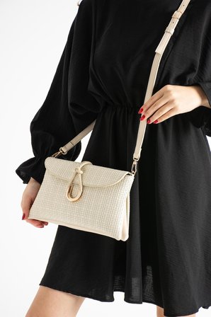Jacquline Bej Heryn Hasır Kadın Clutch ve Omuz Çantası