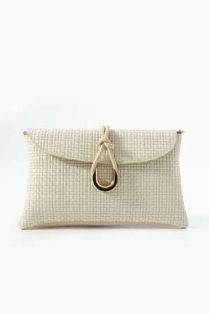 Jacquline Bej Heryn Hasır Kadın Clutch ve Omuz Çantası