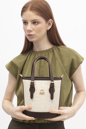 Benetton Bej Monogram Kadın El Çantası BNT 1761