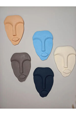 El Yapımı Minimalist Tasarım Duvar Dekorasyon Maskları (MASKELERİ) 5'li Set