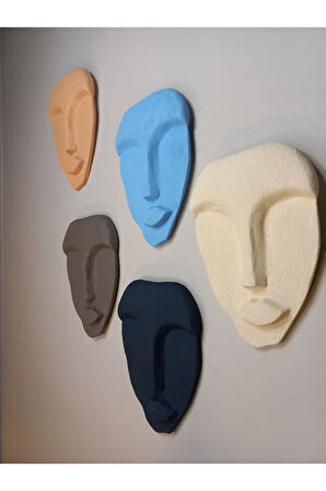 El Yapımı Minimalist Tasarım Duvar Dekorasyon Maskları (MASKELERİ) 5'li Set