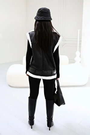 Siyah - Kürklü Süet Yelek