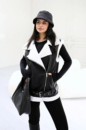 Siyah - Kürklü Süet Yelek