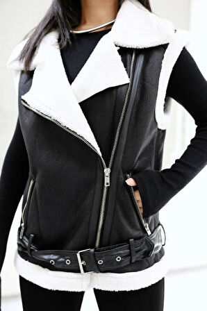 Siyah - Kürklü Süet Yelek