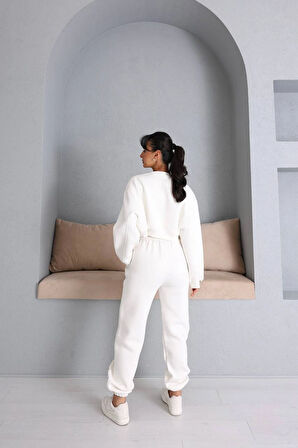 Beyaz - Varak Detaylı Şardonlu Eşofman Takımı