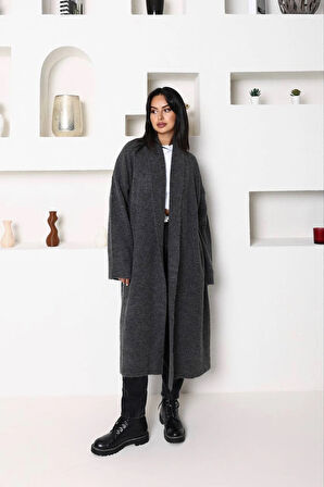 Antrasit - Oversize Uzun Hırka