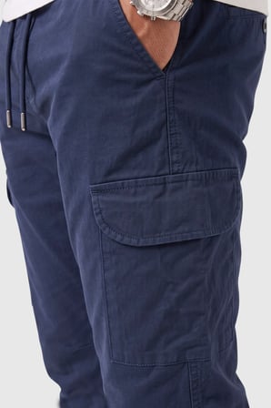 DeepSEA Erkek Slim Fit Likralı Petrol Mavisi Kargo Jogger Pantolon – İpli Bel Lastikli Paça 1601569