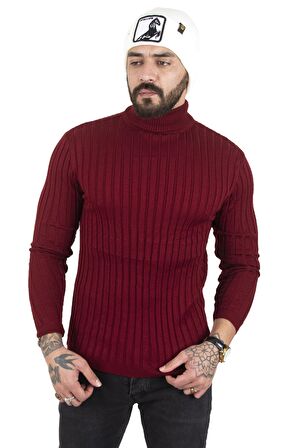 Erkek Bordo Yarım balıkçı Örme Kazak 2100017