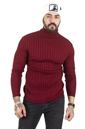 Erkek Bordo Yarım balıkçı Örme Kazak 2100017