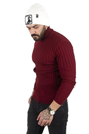Erkek Bordo Yarım balıkçı Örme Kazak 2100017