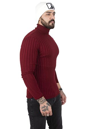Erkek Bordo Yarım balıkçı Örme Kazak 2100017