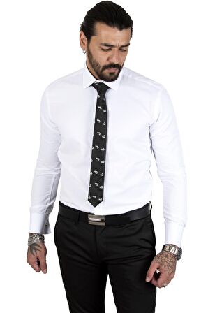 DeepSEA Erkek Beyaz Dar Kesim Uzun Kollu Kol Düğmeli Gömlek 2209615