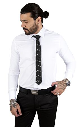 DeepSEA Erkek Beyaz Dar Kesim Uzun Kollu Kol Düğmeli Gömlek 2209615