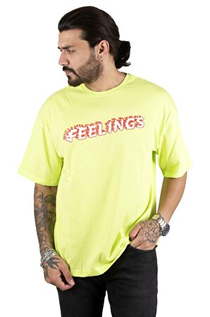 DeepSEA Erkek Yeşil Önü Feelings Yazı Baskılı Oversize Tişört 2200512