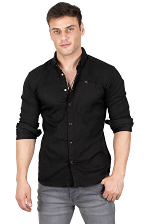 DeepSEA Erkek Siyah Çıt Çıt Düğmeli Kot Gömlek 2300412
