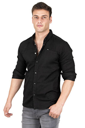 DeepSEA Erkek Siyah Çıt Çıt Düğmeli Kot Gömlek 2300412