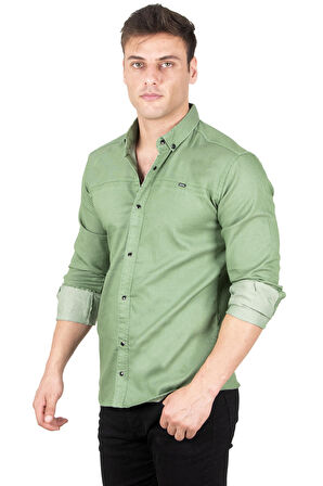 DeepSEA Erkek Yeşil Çıt Çıt Düğmeli Kot Gömlek 2300412