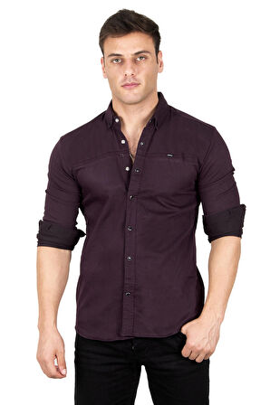 DeepSEA Erkek Mürdüm Çıt Çıt Düğmeli Kot Gömlek 2300412