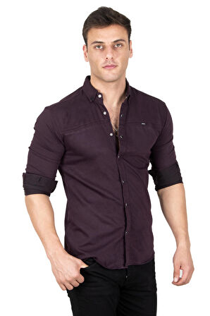 DeepSEA Erkek Mürdüm Çıt Çıt Düğmeli Kot Gömlek 2300412