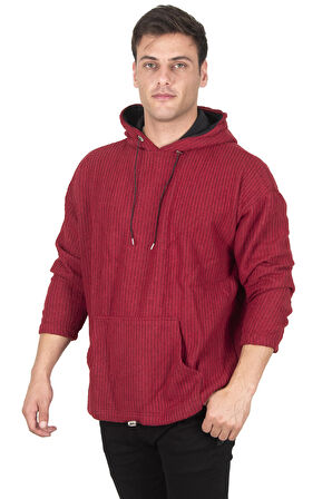 DeepSEA Erkek Bordo Örme Kapüşonlu Sweatshirt 2300391