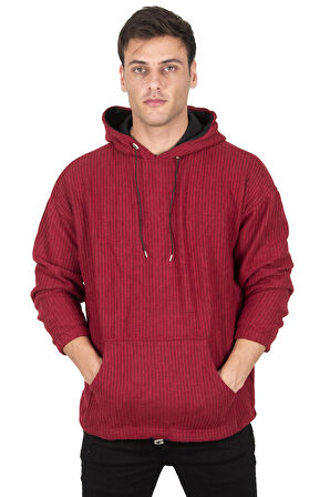 DeepSEA Erkek Bordo Örme Kapüşonlu Sweatshirt 2300391