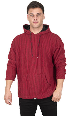 DeepSEA Erkek Bordo Örme Kapüşonlu Sweatshirt 2300391