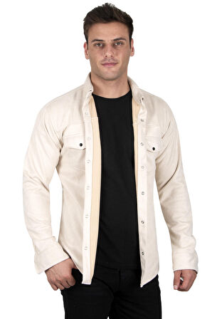 DeepSEA Erkek Krem Çift Cep Süet Gömlek 2302329