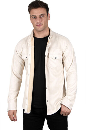 DeepSEA Erkek Krem Çift Cep Süet Gömlek 2302329