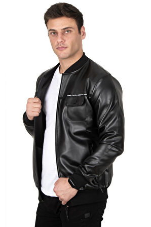 DeepSEA Erkek Siyah Cepli Fermuar Detayli Suni Deri Kolej Mont 23020660