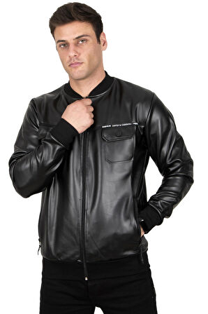 DeepSEA Erkek Siyah Cepli Fermuar Detayli Suni Deri Kolej Mont 23020660