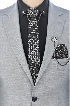 DeepSEA Erkek Açık Gri Çift Düğme Çift Yırtmaç Regular Kesim 2' li Takım Elbise 2300375