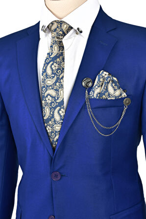 DeepSEA Erkek Mavi Mono Yaka Slim Fit 2 Li Takım Elbise 2303916