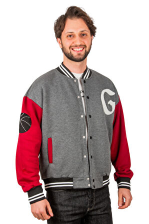 DeepSEA Erkek Antrasit-Kırmızı Üç İpli G Nakış Detaylı Çıtçıtlı Kolej Mont 2304761