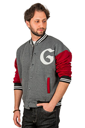 DeepSEA Erkek Antrasit-Kırmızı Üç İpli G Nakış Detaylı Çıtçıtlı Kolej Mont 2304761