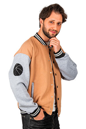 DeepSEA Erkek Kahve-Gri Üç İpli G Nakış Detaylı Çıtçıtlı Kolej Mont 2304761