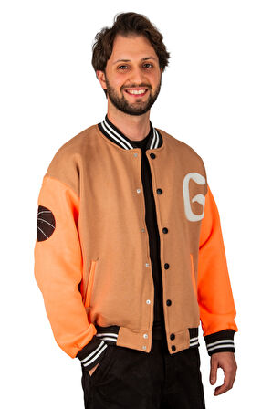 DeepSEA Erkek Kahve-Orange Üç İpli G Nakış Detaylı Çıtçıtlı Kolej Mont 2304761